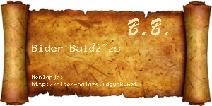 Bider Balázs névjegykártya
